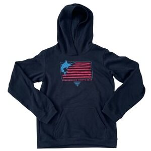 Columbia PFG Diamond Wave Hoodie Youth M Black Marlin Flag AB6729-010
